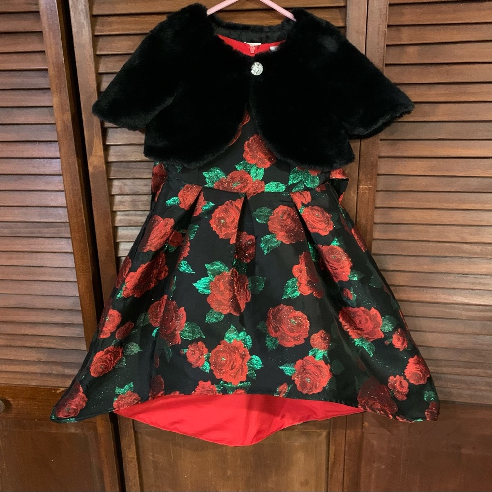 Wonder Nation Metallic Roses Formal High Low Dress with Capelet